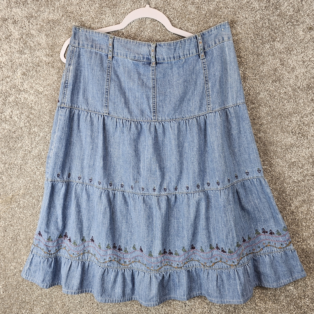 Bill Blass Denim A-Line Skirt with Embroidery